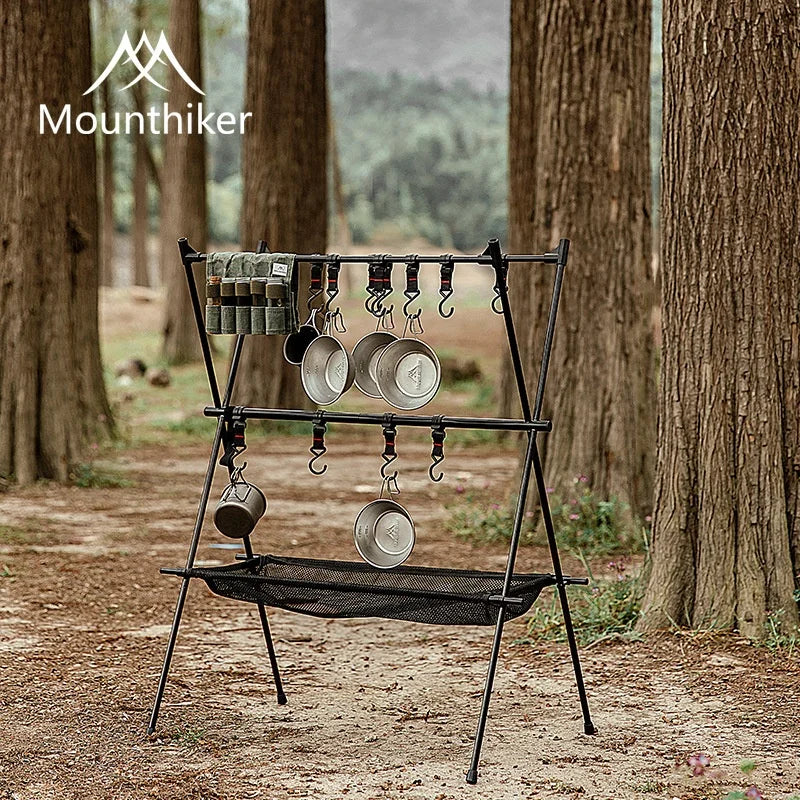 MOUNTAINHIKER Upgrade Aluminum Alloy Triangle Storage Hanger Folding Camping Hanging Rack Shelf BBQ Picnic Cookware Pot Pan