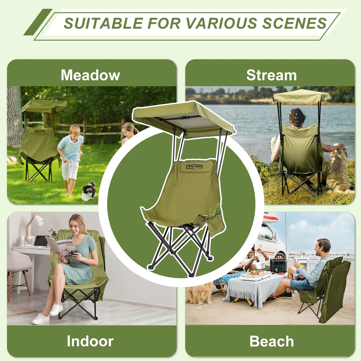 Oversized Camp Chair with Shade Canopy — Beach & Family Chair