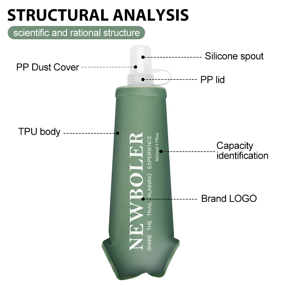 NEWBOLER 150/250/300/500ml Water Bottle TPU Folding Soft Flask Outdoor Sport Running Camping Hiking Travel Portable Water Bottle