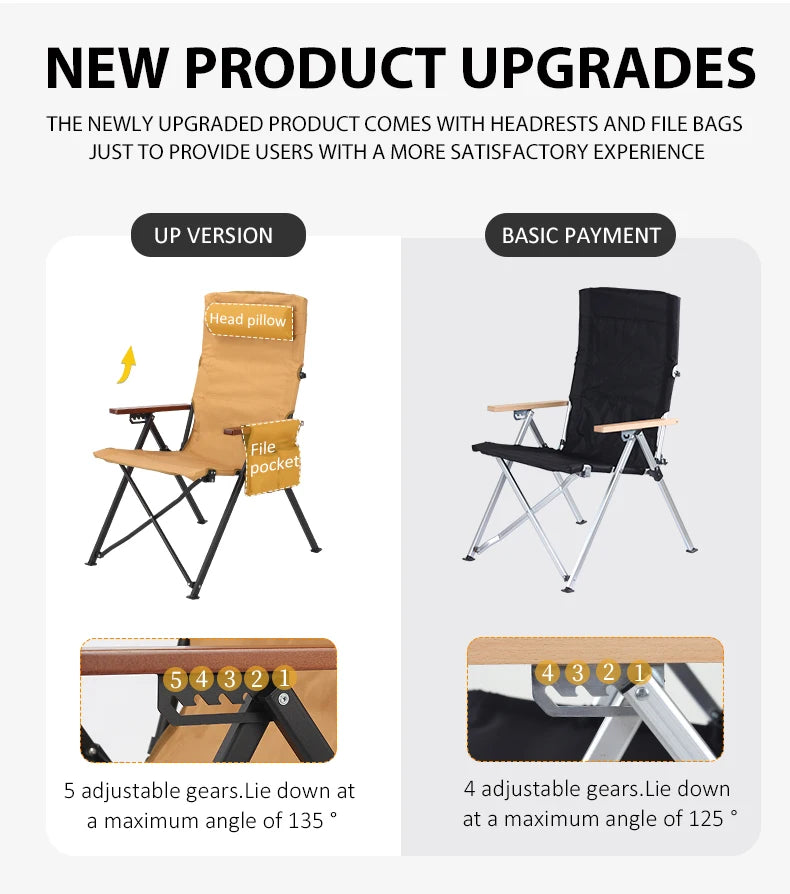 5-Position Reclining Camp Chair with Pillow & Armrests