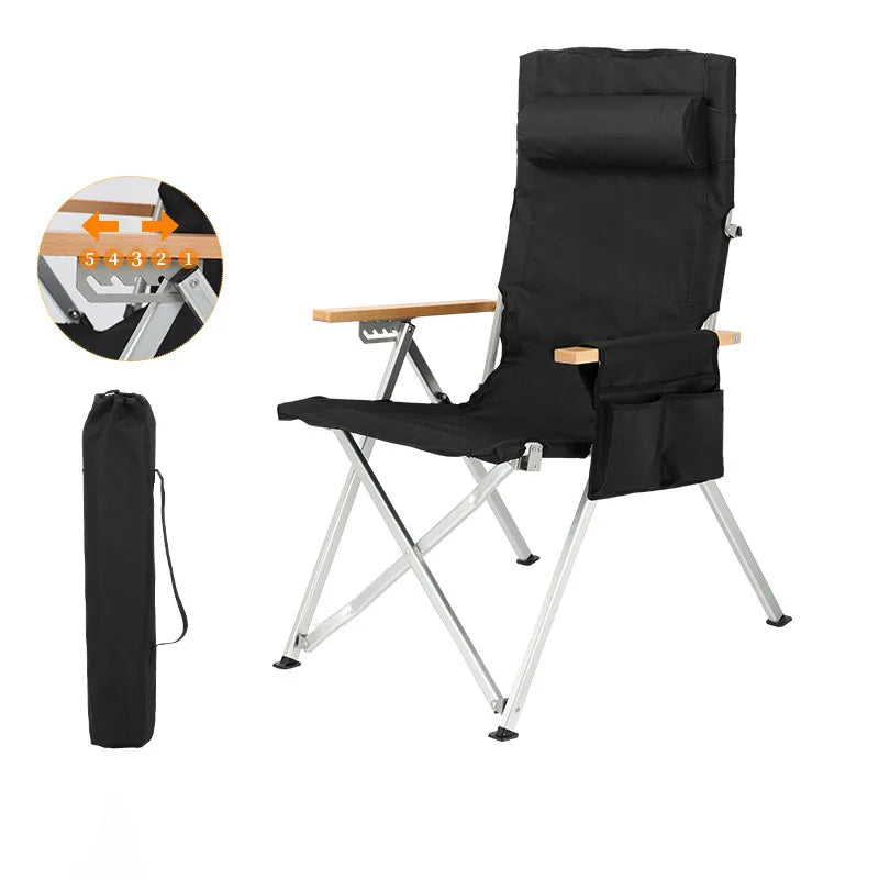 5-Position Reclining Camp Chair with Pillow & Armrests
