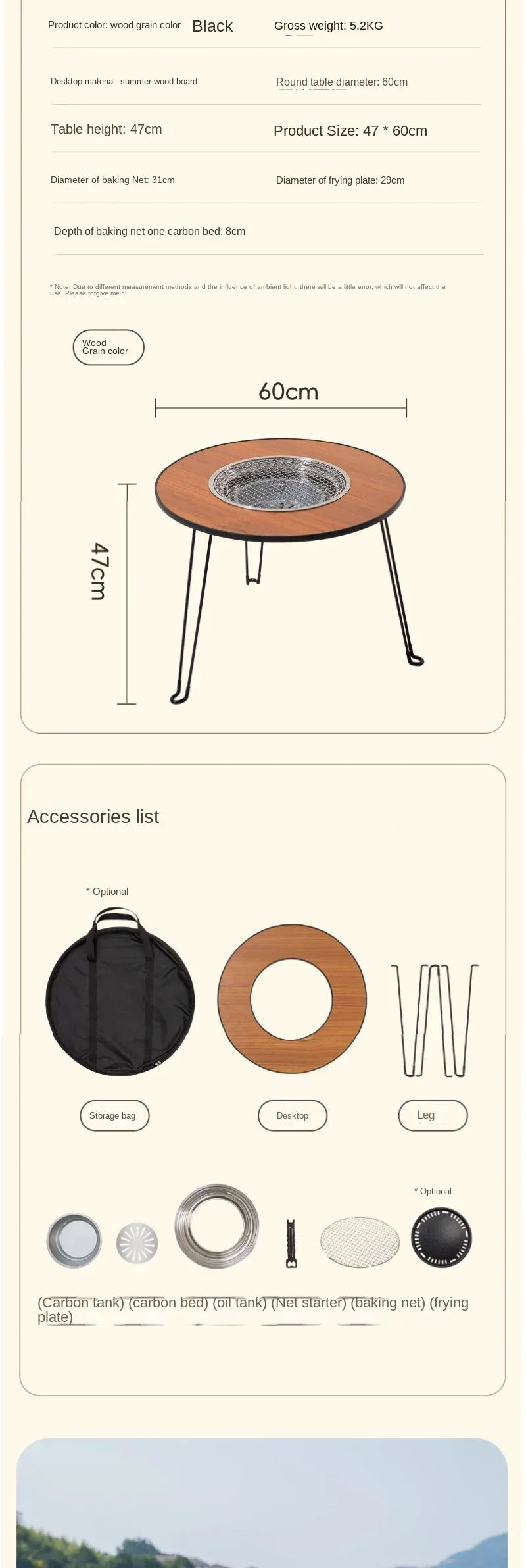 Portable Outdoor Barbecue Folding Round Table Camping Charcoal Barbecue Table Courtyard Stove Tea Making Heating Stove Set
