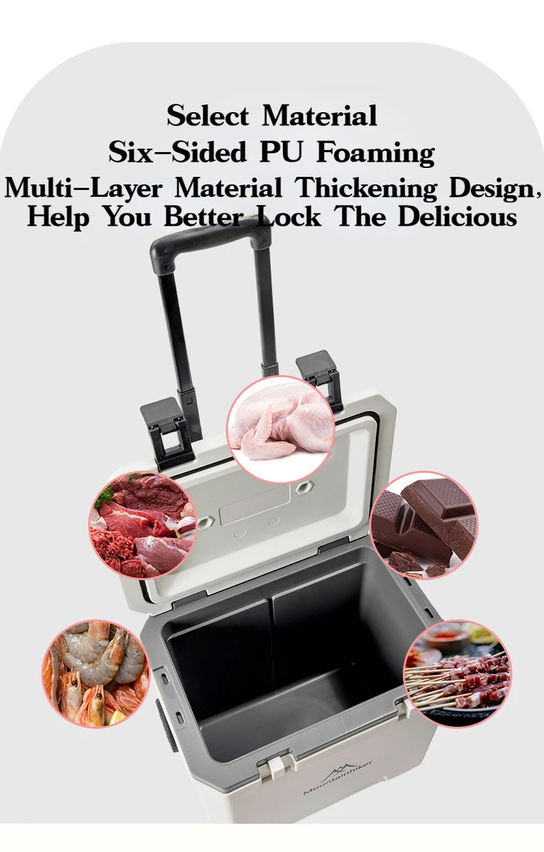 MOUNTAINHIKER 36L Outdoor Refrigerator with Trolley Wheels Incubator Portable Warm Box BBQ Car Pulley Warm Box Refrigerator Box