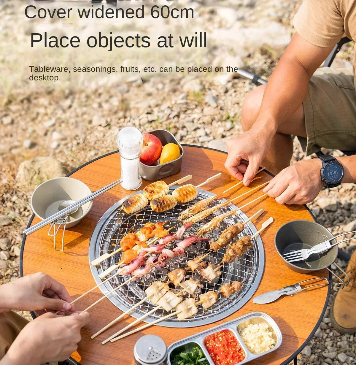Portable Outdoor Barbecue Folding Round Table Camping Charcoal Barbecue Table Courtyard Stove Tea Making Heating Stove Set