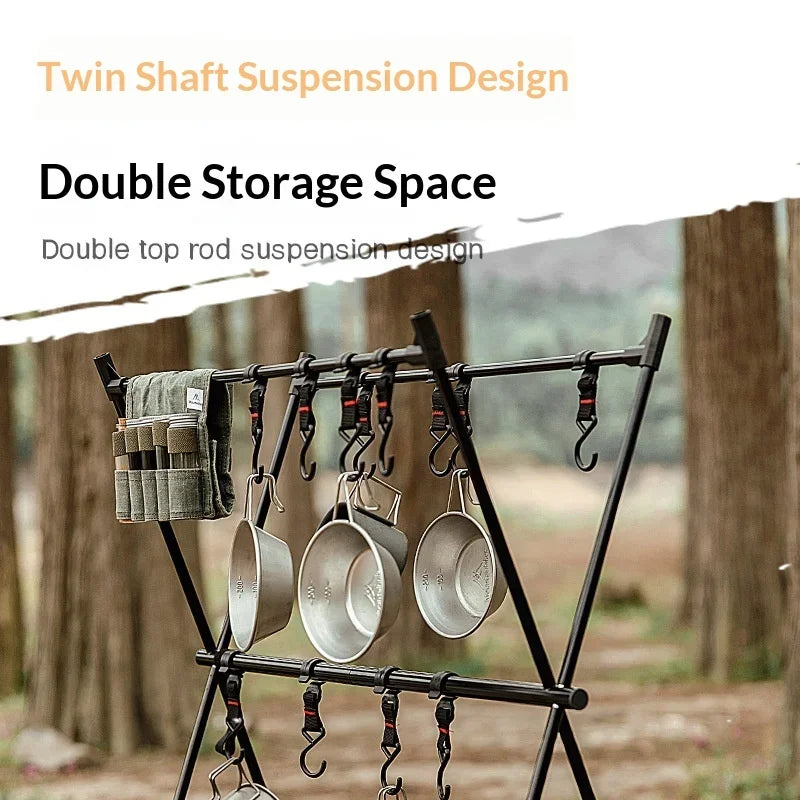 MOUNTAINHIKER Upgrade Aluminum Alloy Triangle Storage Hanger Folding Camping Hanging Rack Shelf BBQ Picnic Cookware Pot Pan
