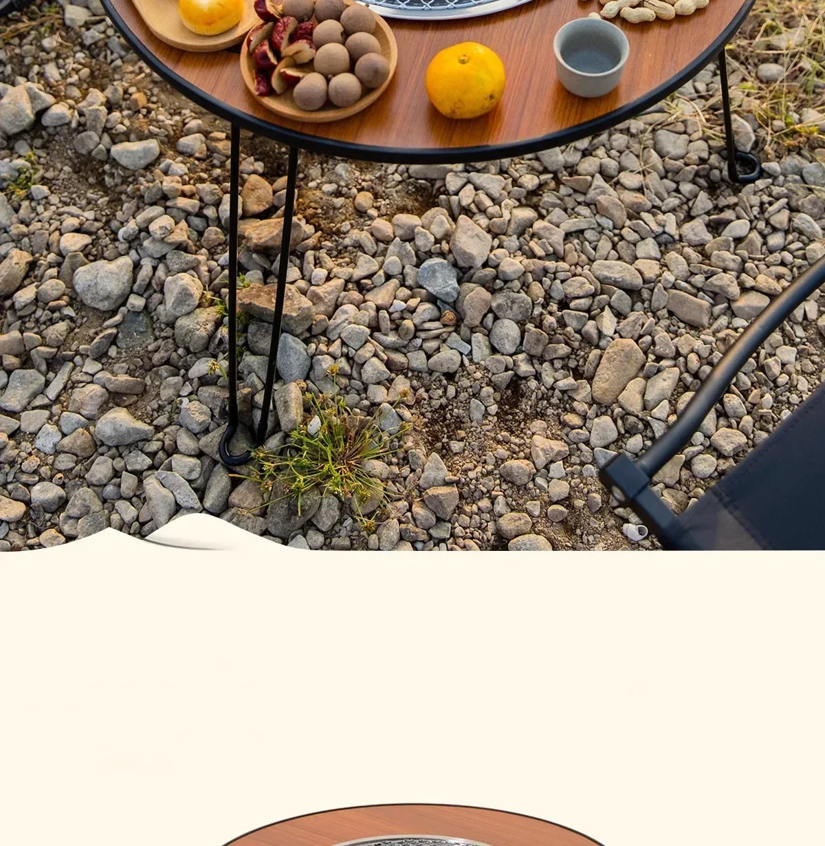 Portable Outdoor Barbecue Folding Round Table Camping Charcoal Barbecue Table Courtyard Stove Tea Making Heating Stove Set