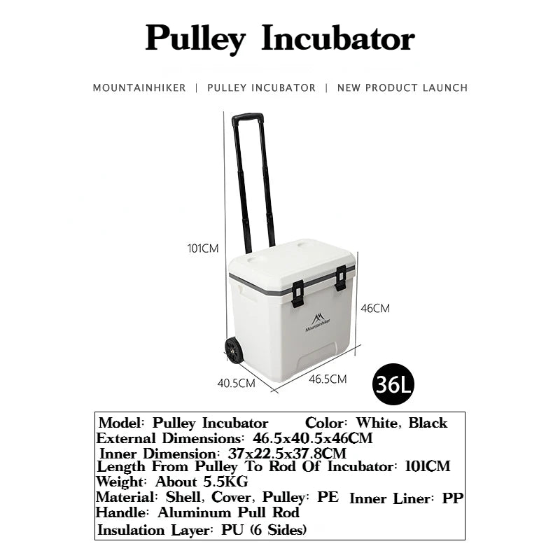 MOUNTAINHIKER 36L Outdoor Refrigerator with Trolley Wheels Incubator Portable Warm Box BBQ Car Pulley Warm Box Refrigerator Box