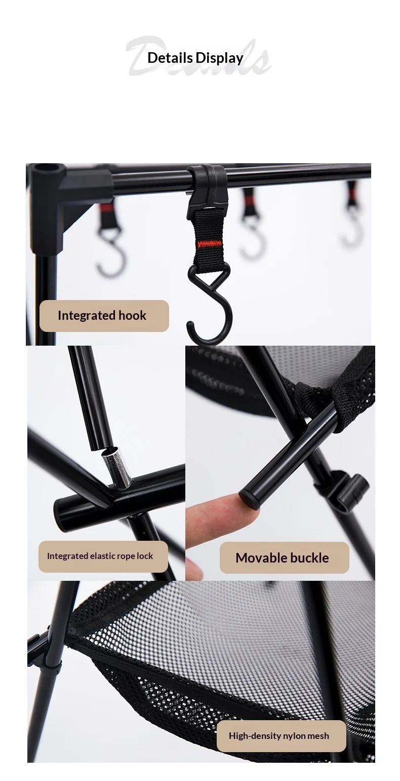 MOUNTAINHIKER Upgrade Aluminum Alloy Triangle Storage Hanger Folding Camping Hanging Rack Shelf BBQ Picnic Cookware Pot Pan