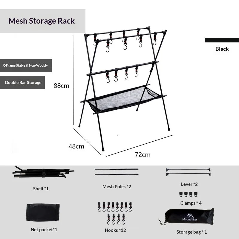 MOUNTAINHIKER Upgrade Aluminum Alloy Triangle Storage Hanger Folding Camping Hanging Rack Shelf BBQ Picnic Cookware Pot Pan