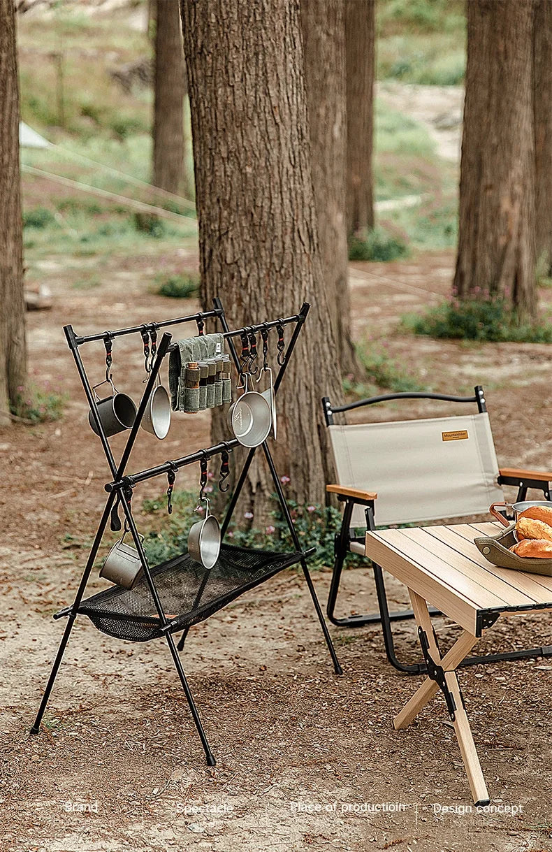 MOUNTAINHIKER Upgrade Aluminum Alloy Triangle Storage Hanger Folding Camping Hanging Rack Shelf BBQ Picnic Cookware Pot Pan