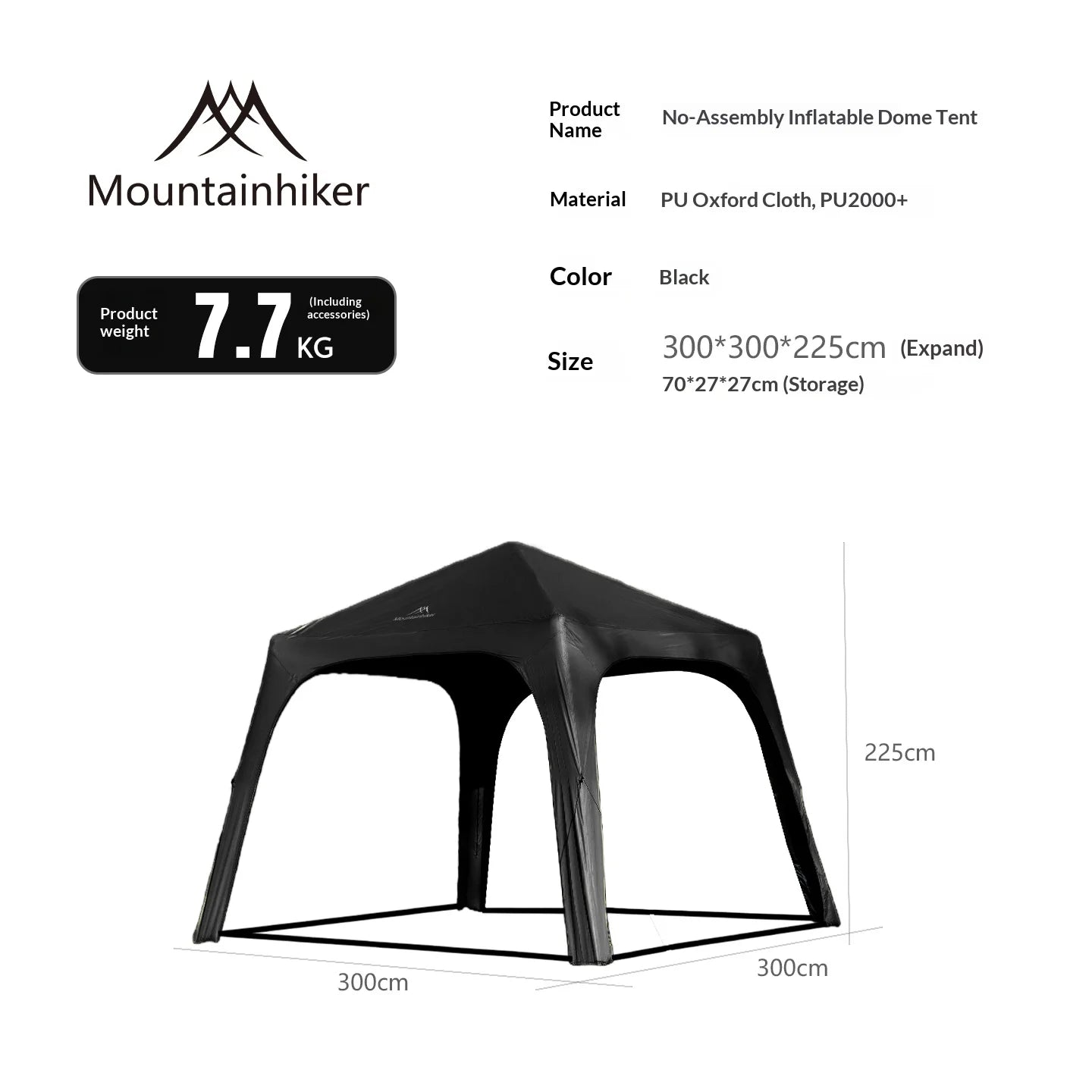 MOUNTAINHIKER Inflatable Camping Tent Easy To Set Up Suitable for All Seasons Accommodates 4-6 People Outdoor Dome Tent 2000+