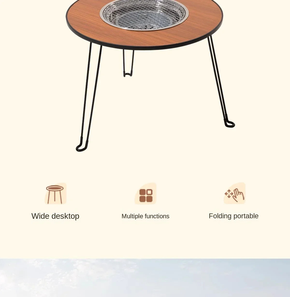 Portable Outdoor Barbecue Folding Round Table Camping Charcoal Barbecue Table Courtyard Stove Tea Making Heating Stove Set