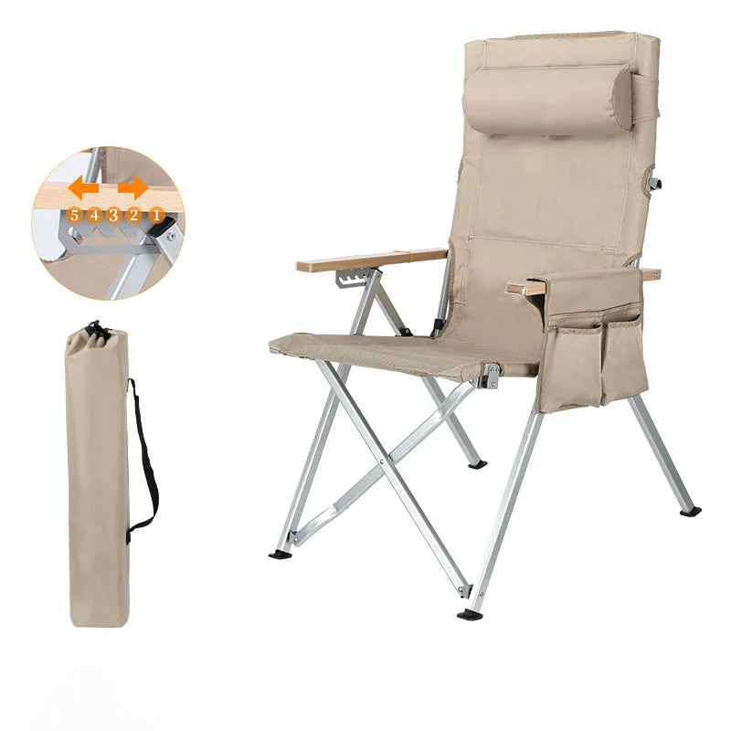 5-Position Reclining Camp Chair with Pillow & Armrests