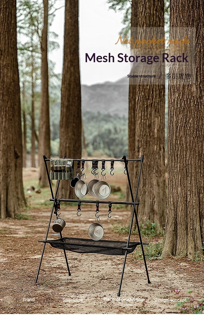 MOUNTAINHIKER Upgrade Aluminum Alloy Triangle Storage Hanger Folding Camping Hanging Rack Shelf BBQ Picnic Cookware Pot Pan